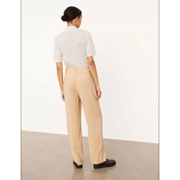 Vince Pleated High Waisted Wide Leg Trousers Khaki Dress Pants Beige 6 Ecovero - Picture 3 of 12